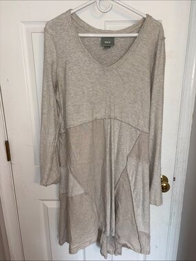 Maeve Neutral Patchwork V-Neck Long-Sleeve Dress
